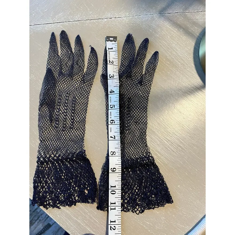 Vintage Navy Blue German-made Fishnet Dress Gloves